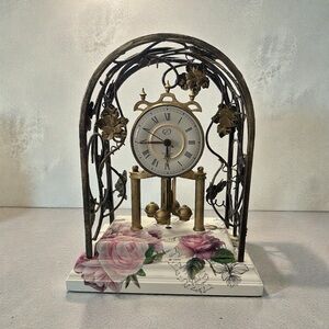 Vintage Floral Clock with Gold Accents